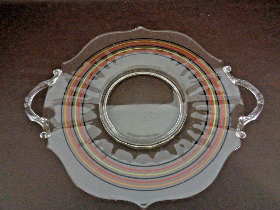 Vintage Clear Glass Platter With  Concentric Colored Ring Design (Cat.#12C016)