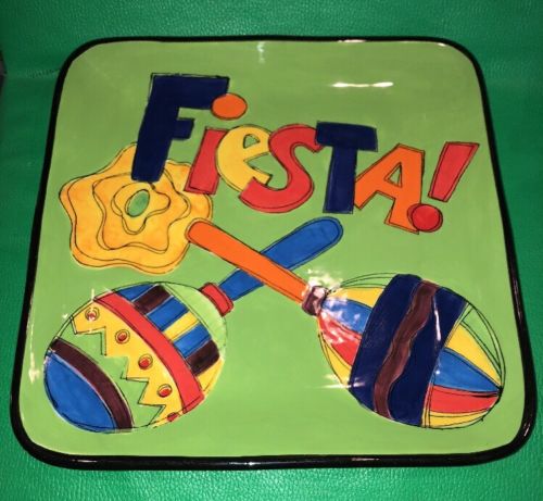 Colorful Ceramic 13” Square Fiesta! Serving Platter Tara Reed Certified Int’l