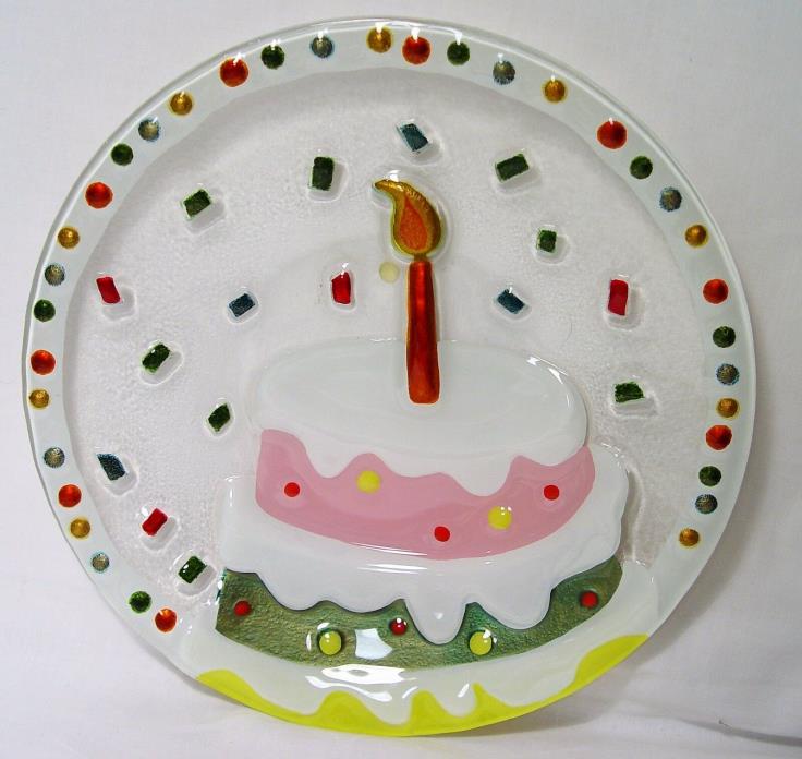 Silvestri Fusion Glass Birthday Cake Platter/ Plate Lori Siebert Hand Blown 11”