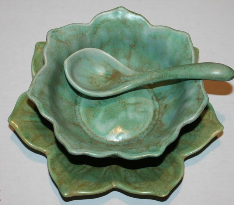 Pottery Mayonaise Bowl, Underplate & Spoon