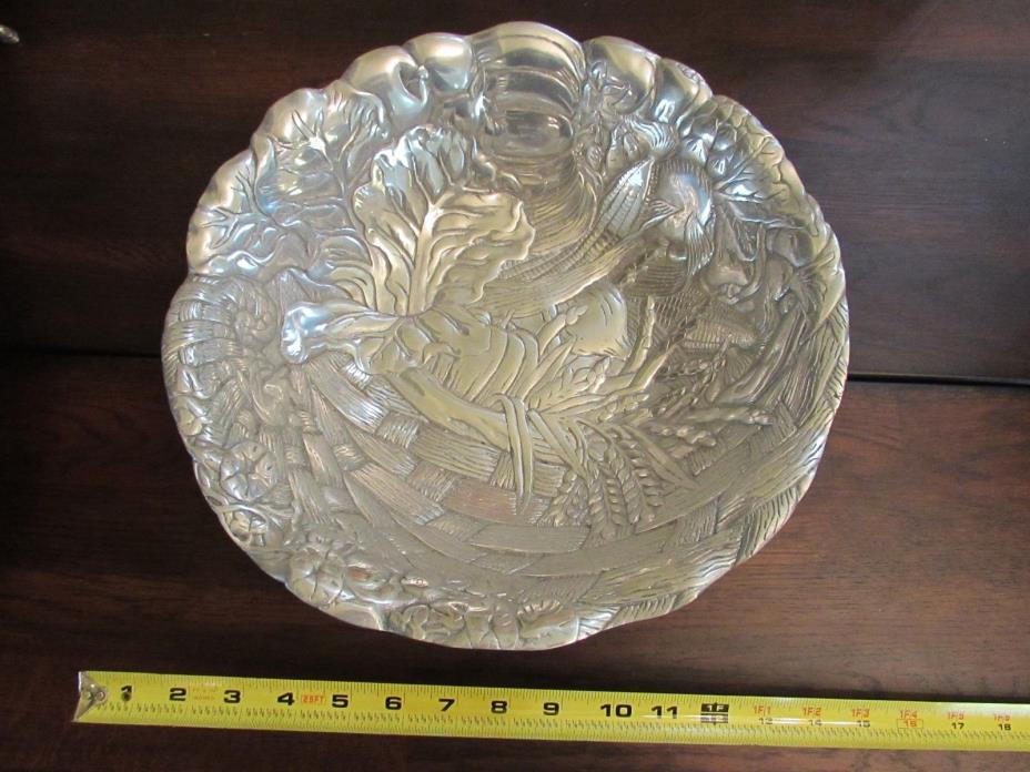 PEWTER LARGE BOWL VEGGIE INLAYED 13.5 X 3.5 MINT CONDITION