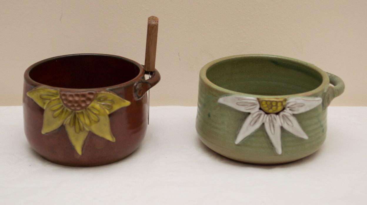 USA-Made Ceramic Dip Bowl/Spreader/Recipe with Flower Crafted by JoAnn Stratakos