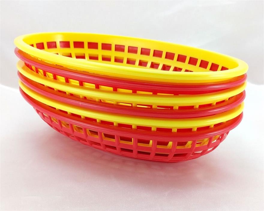 Tablecraft Mustard & Ketchup 3 Yellow 3 Red Hotdog & Fries Plastic Baskets #1074