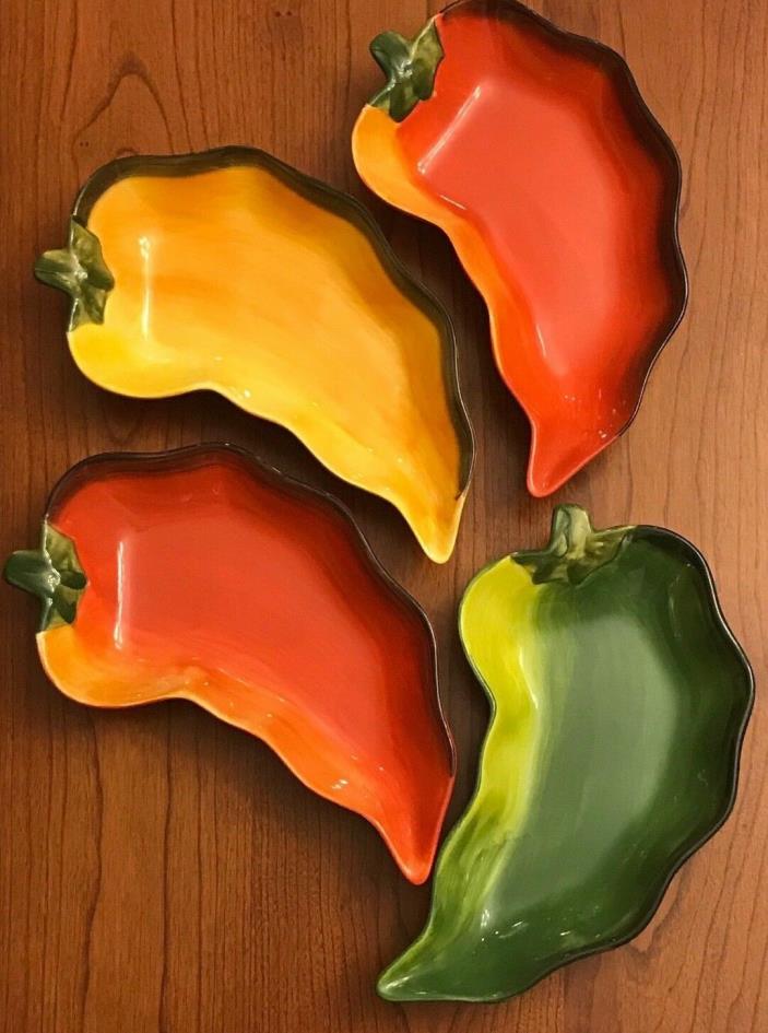 4 Clay Art Chili Pepper Dishes Dip Snack (2-Red/Orange 1-Yellow 1-Green) 9