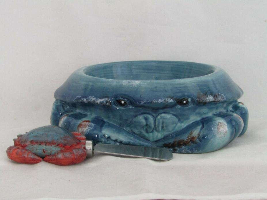 Certified International Geoffrey Allen Blue Crab Dip Bowl & Spreader