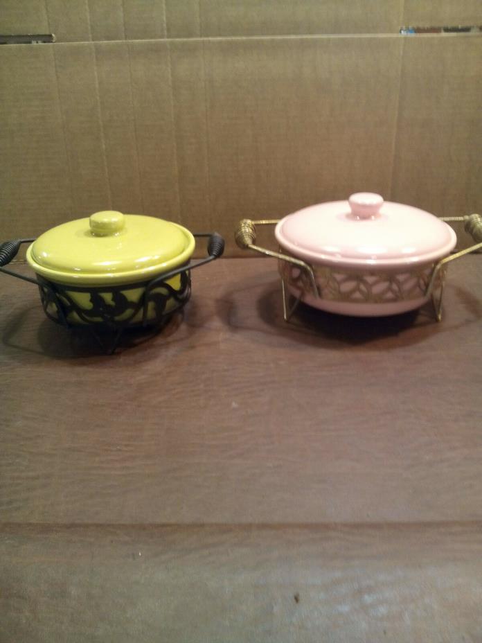 BAUER CERAMIC SERVING POTS WITH LIDS