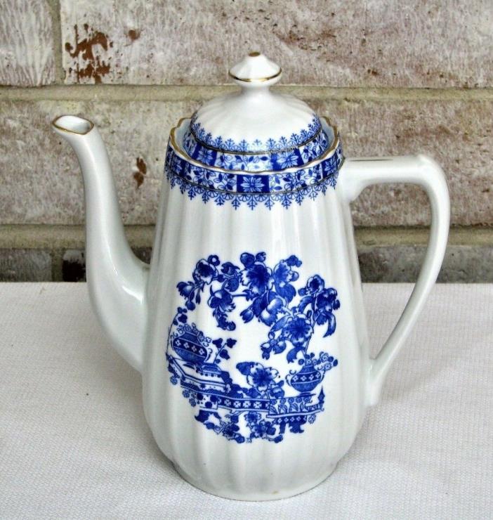 Vintage Porcelain Blue White Gold Coffee Pot Teapot China Blau Bavaria - EXC