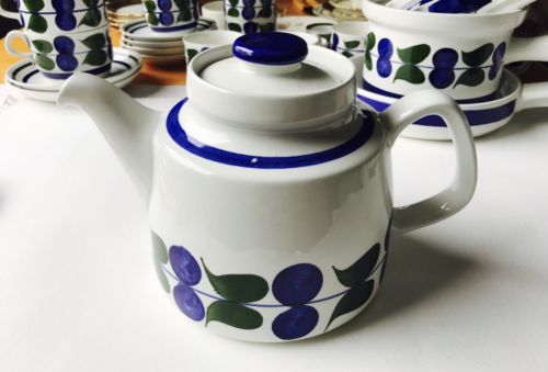 RORSTRAND IRENE Pattern Teapot & Lid Midcentury Rare Retro 6 Cup Blue Green