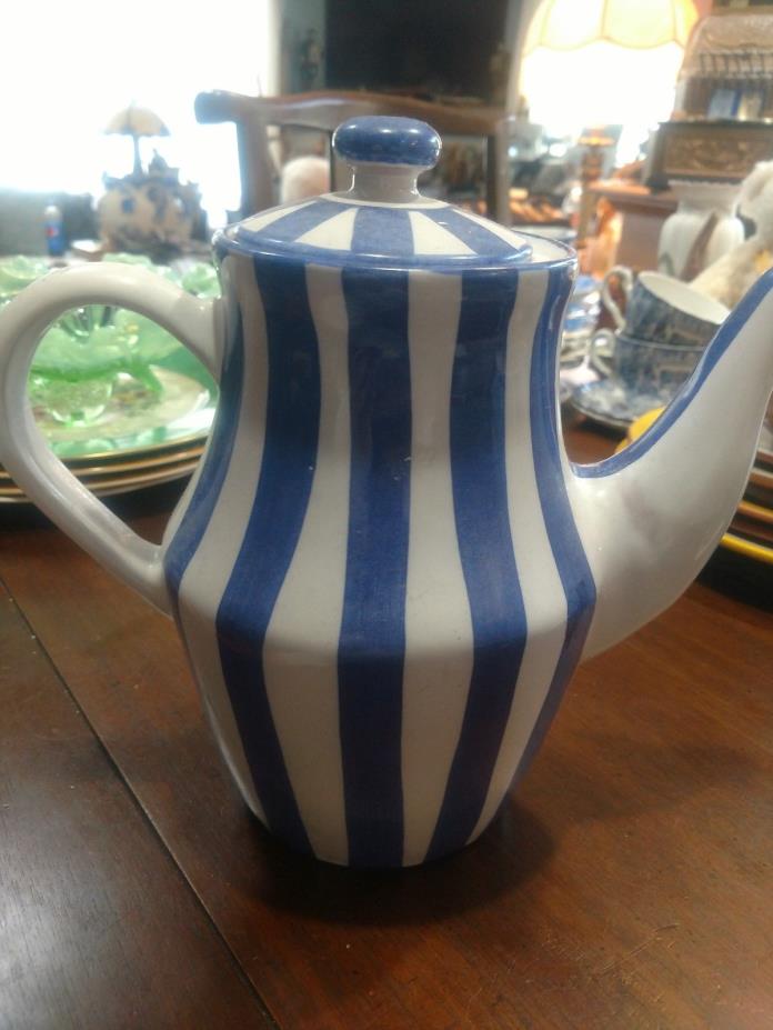 Tea Pot,  Blue and White TeaPot Tall Striped Coffee Pot, Tea Pot 8 cups Serving
