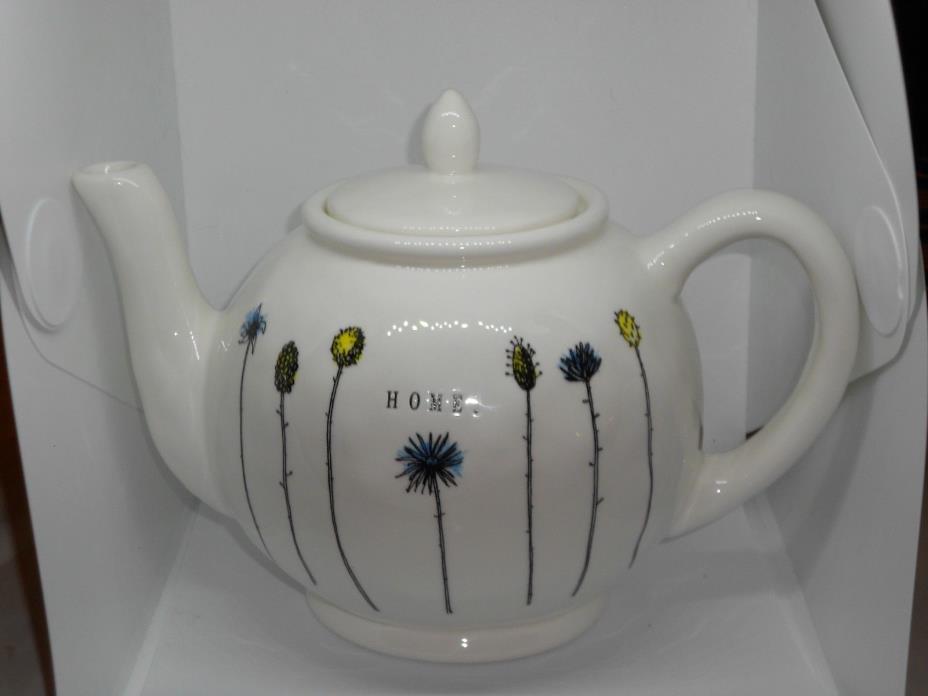 RAE DUNN CERAMIC TEAPOT HOME COLLECTION WITH COLORFUL FLOWERS
