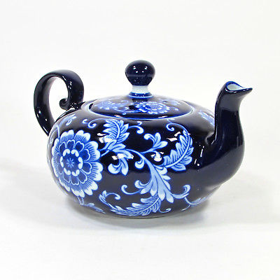 Pier 1 Imports MANDARIN 32oz Teapot & Lid Cobalt Blue Floral Porcelain Mint