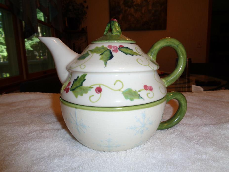 TRACY PORTER HAND PAINTED,  TEA FOR ONE *TEAPOT and CUP*