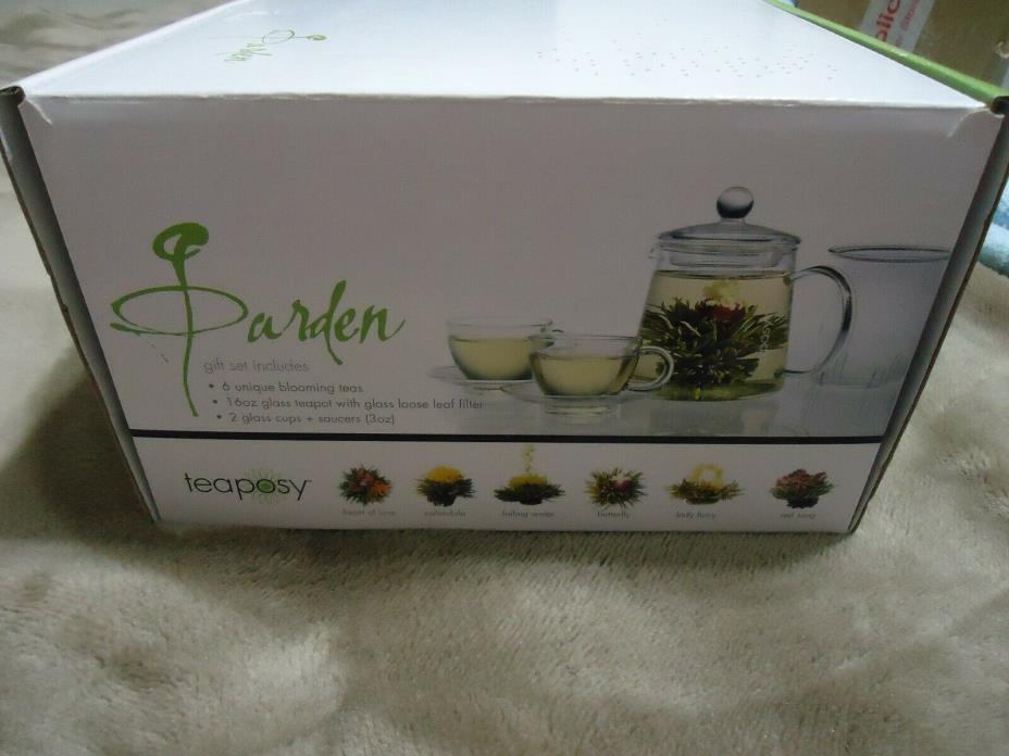 NIB Teaposy Glass Tea Set - Tea for Two Includes Teapot, 2 Cups & 2 Saucers