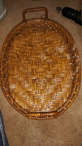 Large STURDY Oval Wicker Bamboo Rattan Serving or Decorative Tray 12