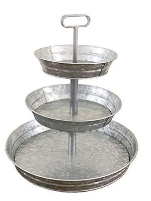 Brown Moo Decor 3 Tier Galvanized Metal Stand (Large) Twin Handle Farmhouse Styl