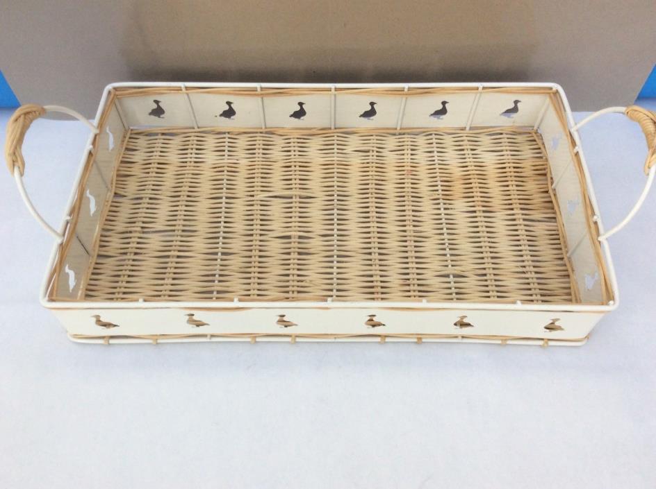 Ducks and Ducks Rectangular Rattan Wicker Woven Tray with Metal Sides & Handles