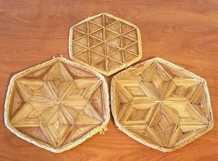 Bamboo Trivets 3 PCS Natural Bamboo Hot Pots Trivet Mat Set 2- 9