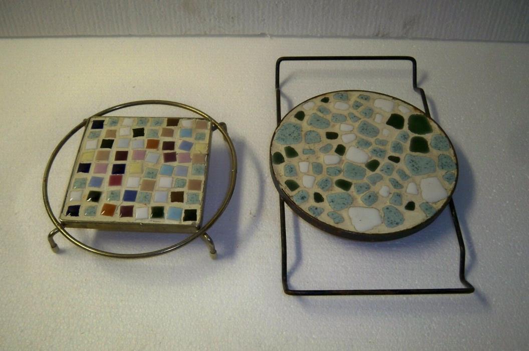 Vintage Pair of  50's 60's Mosaic Tile Trivets