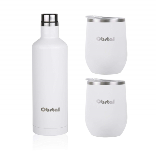 Obstal Insulated Wine Growler & 2 Wine Tumblers Set - Stainless Steel Double for