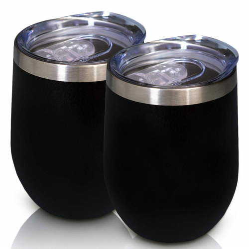 12 oz Wine Tumbler Stemless Glass with Lid, Set of 2 Stainless Steel for Wine, 2
