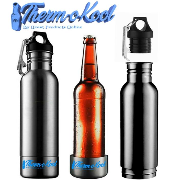 *Therm-O-Kool* The Original Stainless Cooler Bottle Insulator 12oz(Black/Silver)