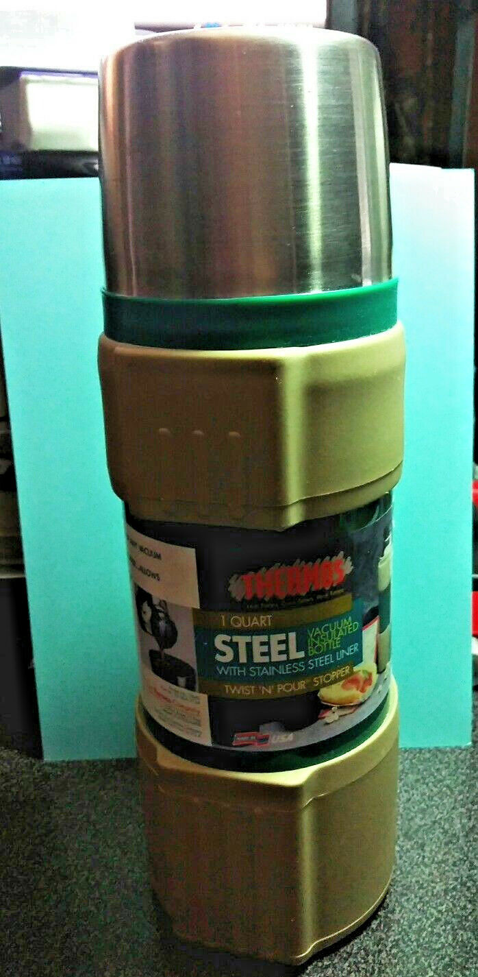 RARE 2840 Thermos 1 Quart Bottle & Handle Stainless Steel Twist & Pour Insulated