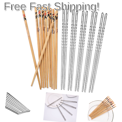 Hiware 10 Pairs Reusable Chopsticks Set Include 5 Pairs Metal Stainless Steel...