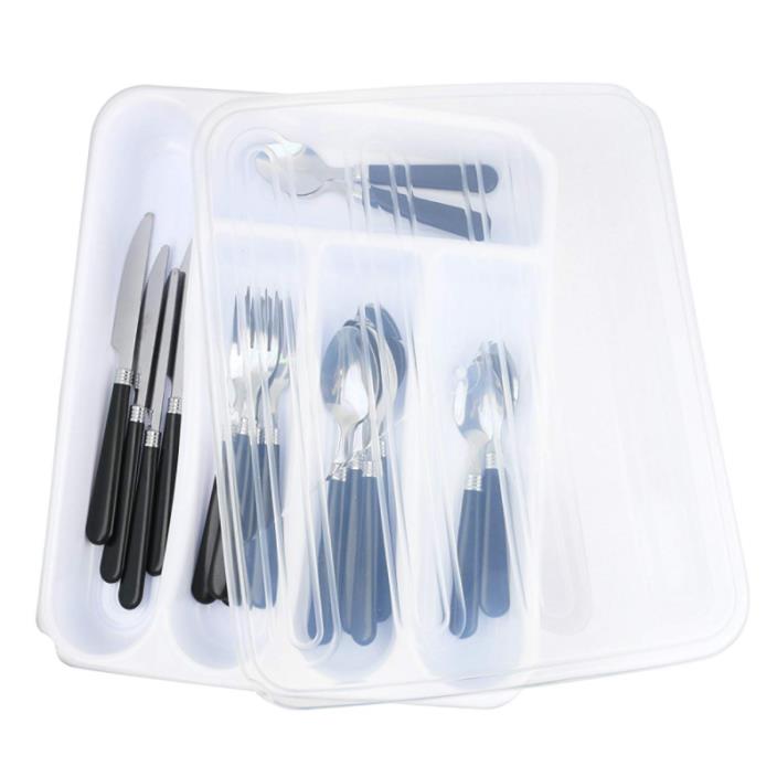 Zilpoo Flatware Plastic Tray with Lid, Kitchen Cutlery and Utensil Drawer Organi