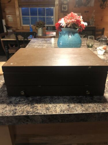 Vtg Empty Wood Silverware Storage Box Case Chest *Bright Red*Inside With  Drawer