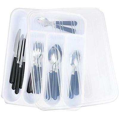 Flatware Plastic Tray With Lid, Kitchen Cutlery And Utensil Drawer Organizer,