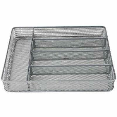 Mesh 5 Compartments Kitchen Drawer Cutlery Tray Organizer, Silver 