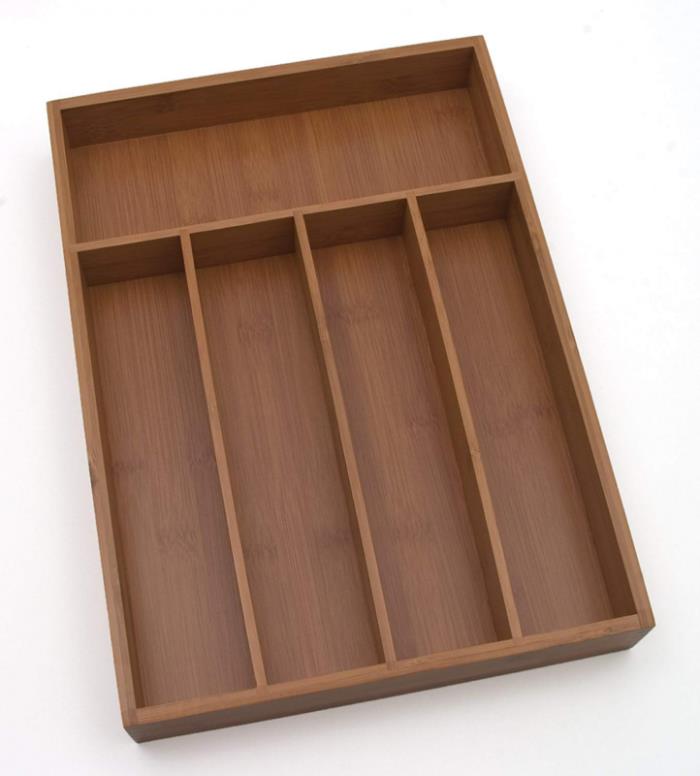 Flatware Storage Tray Bamboo Silverware Organizer Kitchen Drawer 5 Compartments