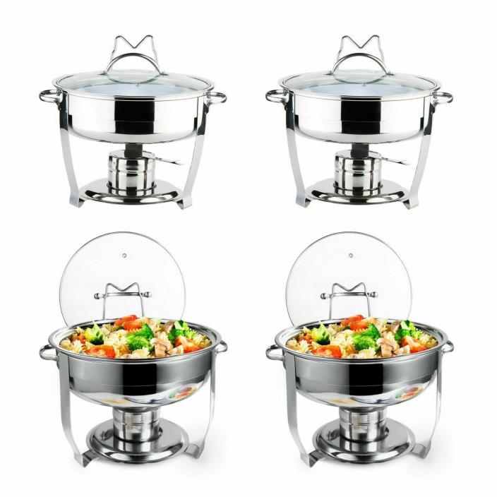 4 Pack Culinary Edge Stainless Steel 4QT Round Chafing Dish Set with Glass Cover