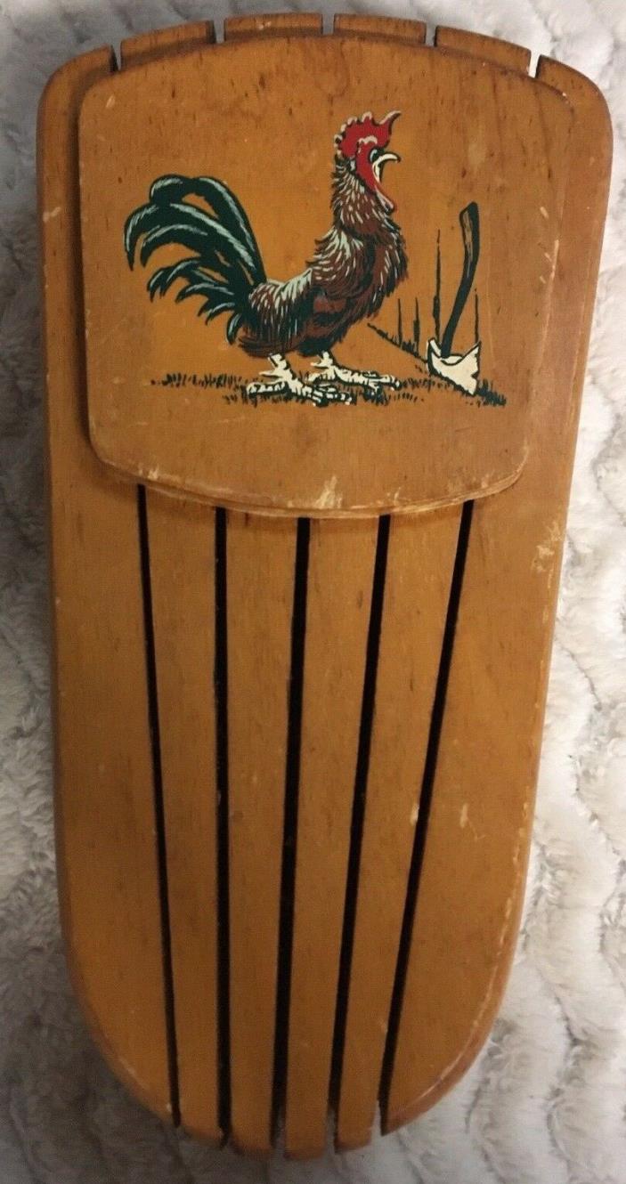 Vintage Hanging Wooden Knife Block/Holder - Hand Painted Spurring Rooster Design