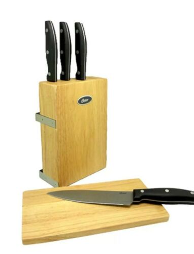 Oster 6 Piece Kitchen Cutlery Knife Block and Cutting Board Set Black