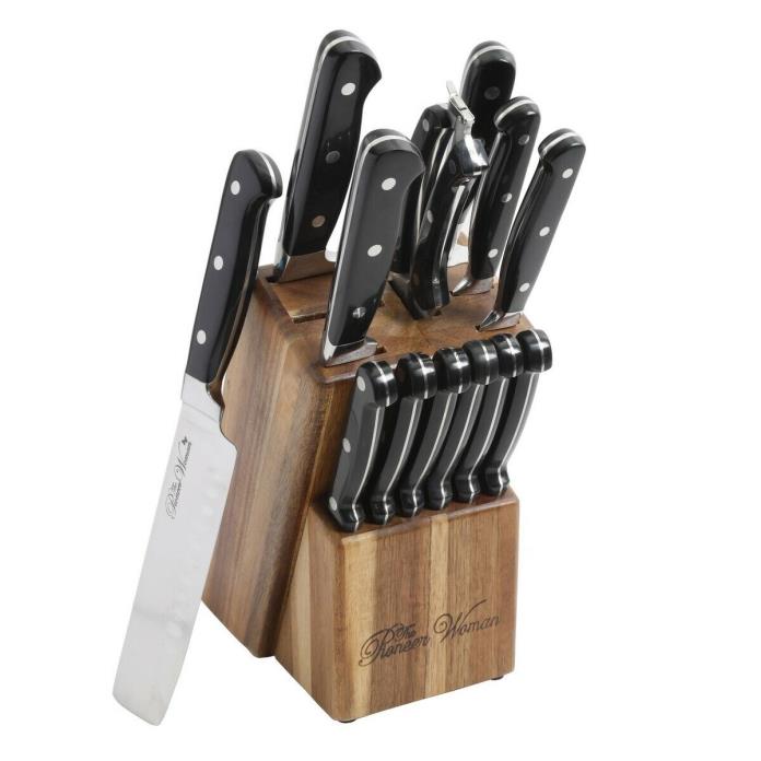 Pioneer Woman Cowboy Rustic 14-Piece Black Kitchen Knife Block Cutlery Set