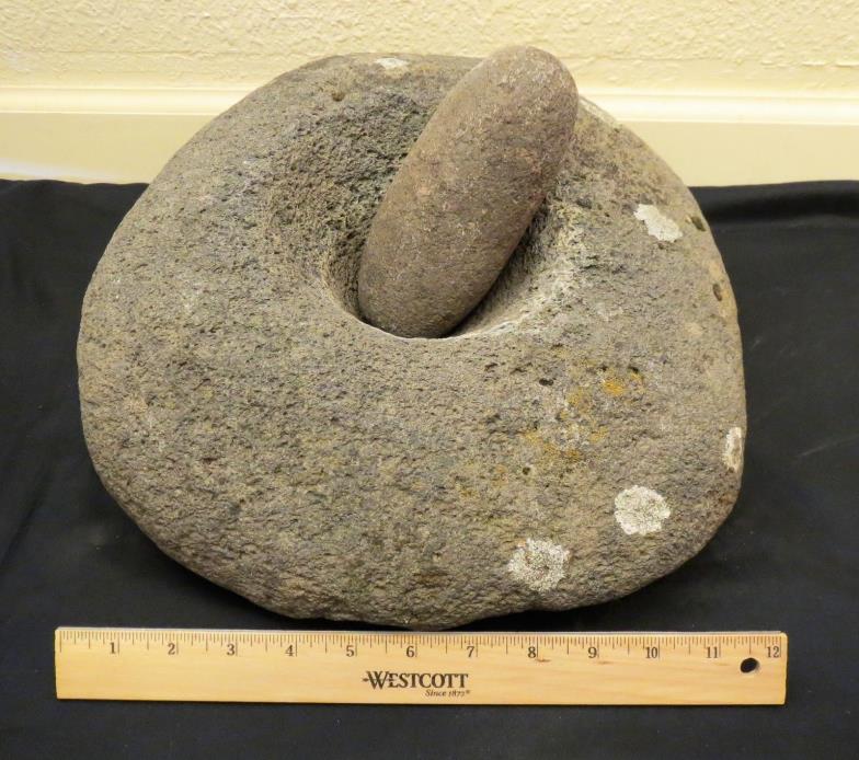 Authentic First Nation Indian Large Grinding Stone Mortar & Pestle