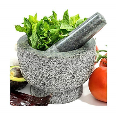Mortar and Pestle Set In Solid Unpolished Heavy Granite Stone - Molcajete Bowl -