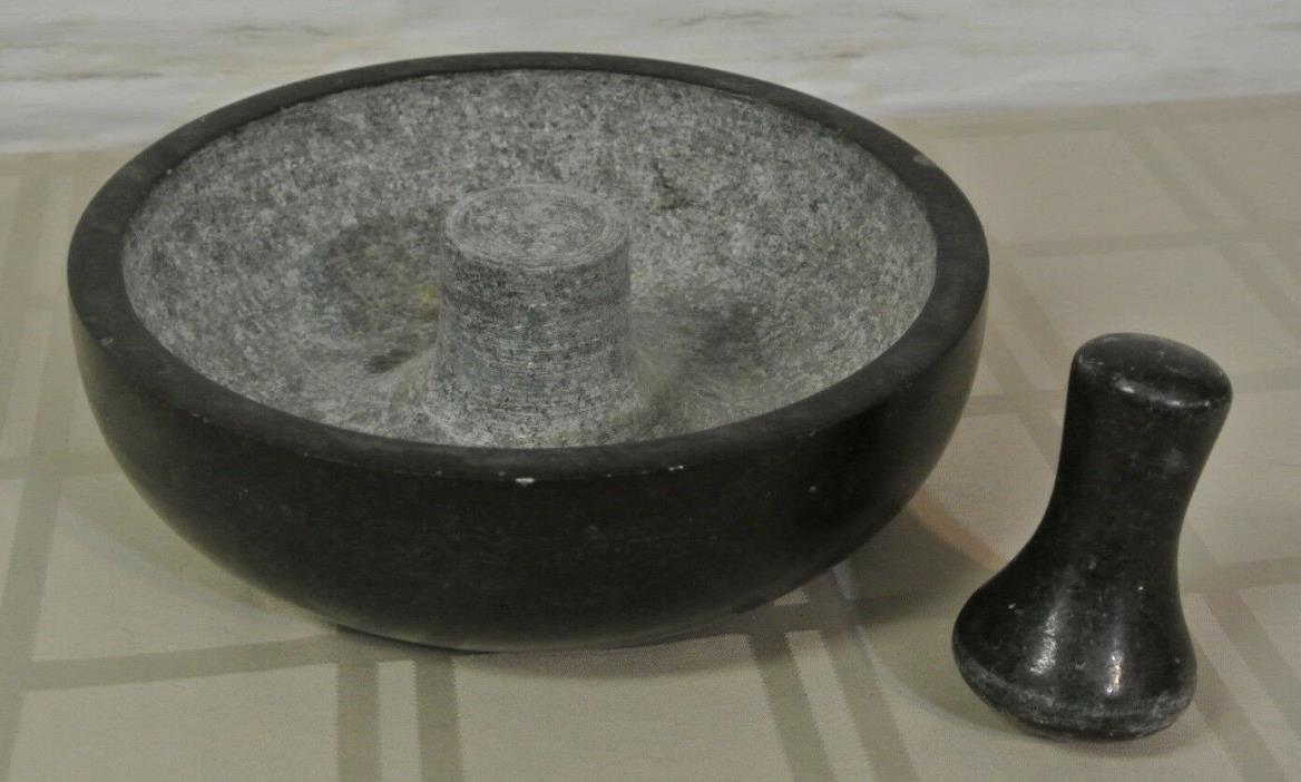 LARGE Heavy Marble Stone Mortar and Pestal Black / Gray Mortar & Pestal 11 lbs.