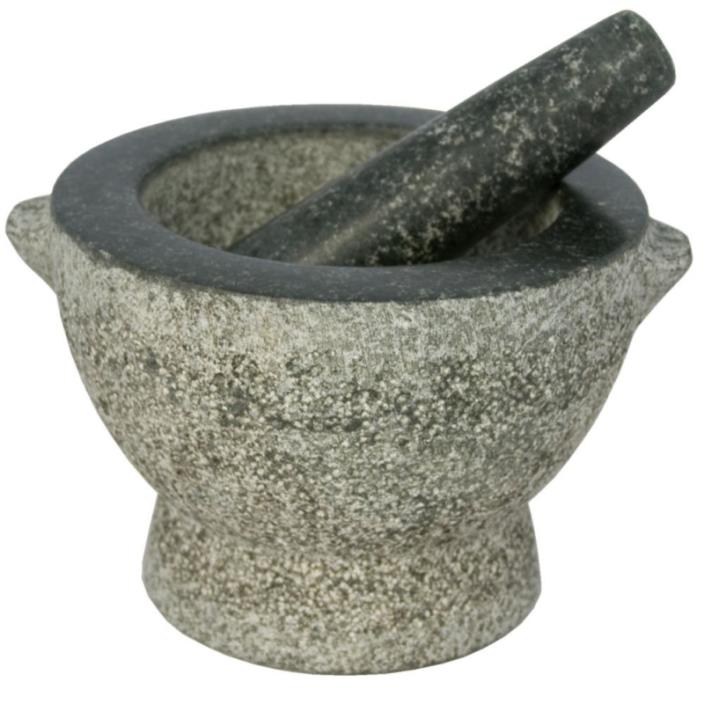 Stone Crafted 2 Tone Granite Mortar Pestle Kitchenware 4 Cup Capacity 8Inch Gray