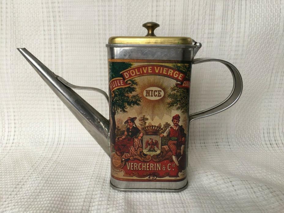 Vintage Olive Oil Can Vercherin & Cie Huile D'Olive Vierge AMCO Italy 1960's