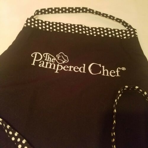 Pampered Chef Apron Black White Polka Dots