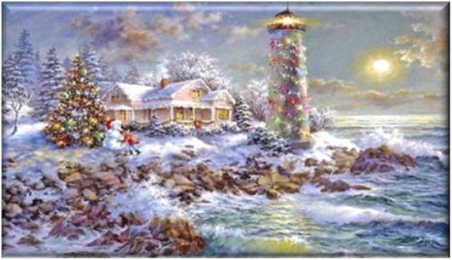 Christmas Lighthouse Refrigerator Magnet