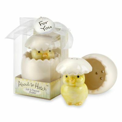 NWT Baby Chick Ceramic Salt -n- Pepper Set Shabby Chic Easter Baby Shower