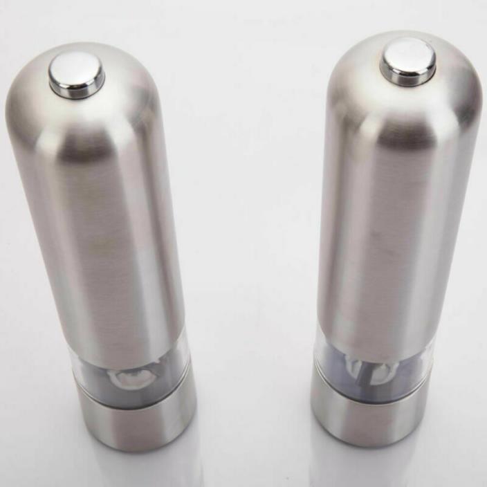 2 PCS Automatic Electric Pepper Mill And Salt Grinder Stainless Steel Adjustable