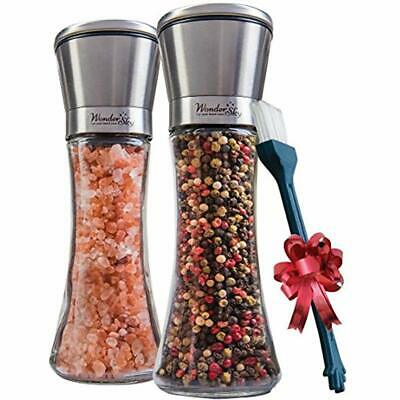Salt And Pepper Grinder Set Of 2 - Tall Shakers With Adjustable Coarseness By