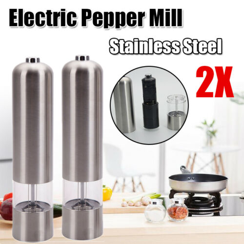 2PCS Stainless Steel Electric Salt & Pepper Mill Grinder Automatic Shaker Set US