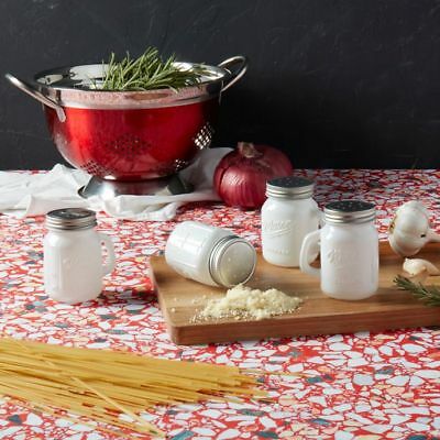 Farmhouse Mason Jar Salt & Pepper Shaker Set - White - Shabby Chic Retro Country