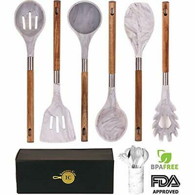 BRAND NEW Marble Silicone Kitchen Utensil Set By With Holder - Gorgeous Utensils