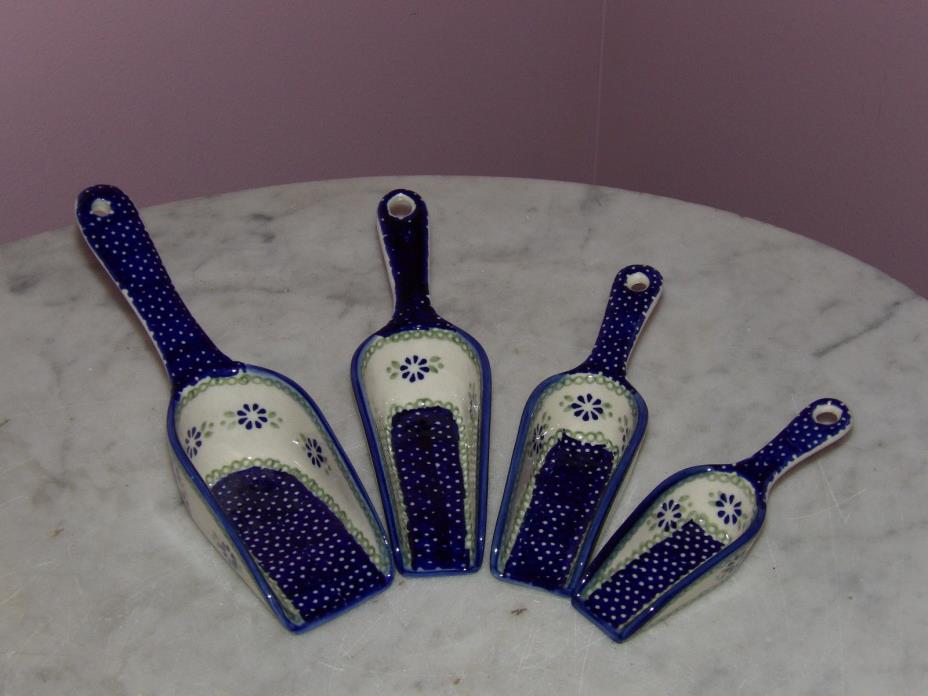 Polish Pottery Set of 4 Scoops XS-LG! UNIKAT Signature Exclusive Cyndia!